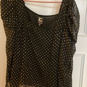 Reitmans Black Blouse with Puff Sleeves and Ruffled Details